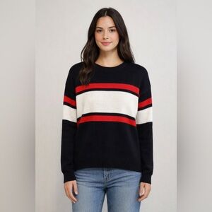 H&M Black Red & White Striped Crewneck Sweater Size Small